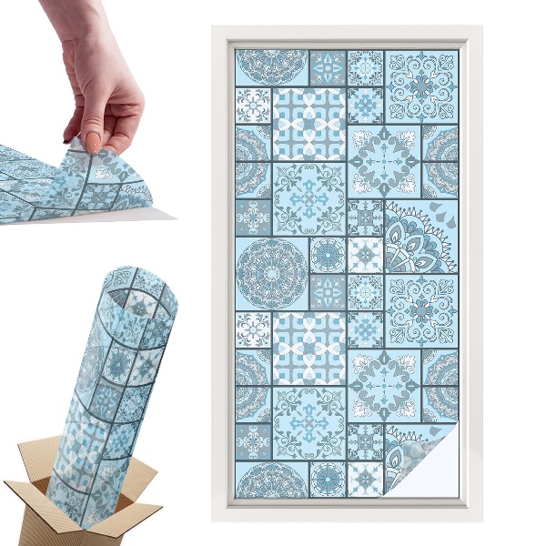 Witraż samoprzylepny na okno Niebieskie kafelki
