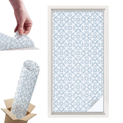 Okleina na okno mleczna Błękitne ornamenty