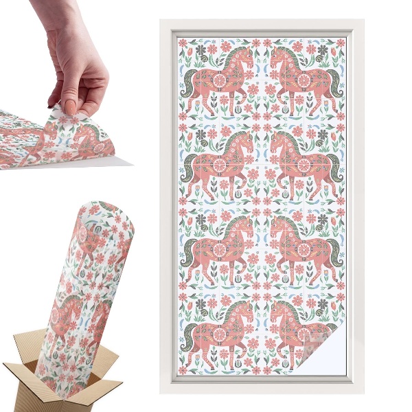 Witraż samoprzylepny na okno Kolorowe konie