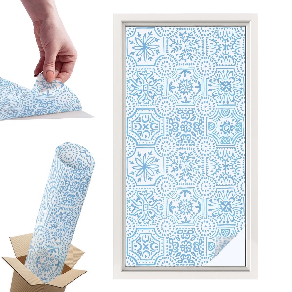 Okleina na okno mleczna Niebieskie kafelki