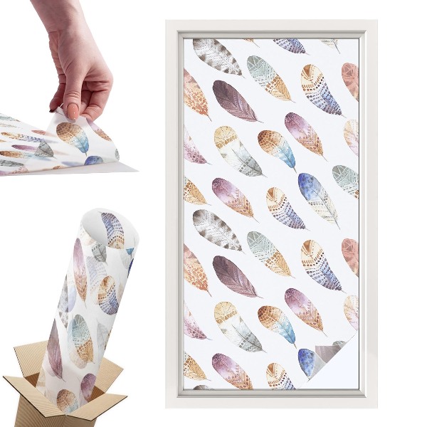 Okleina na okno mleczna Pióra boho