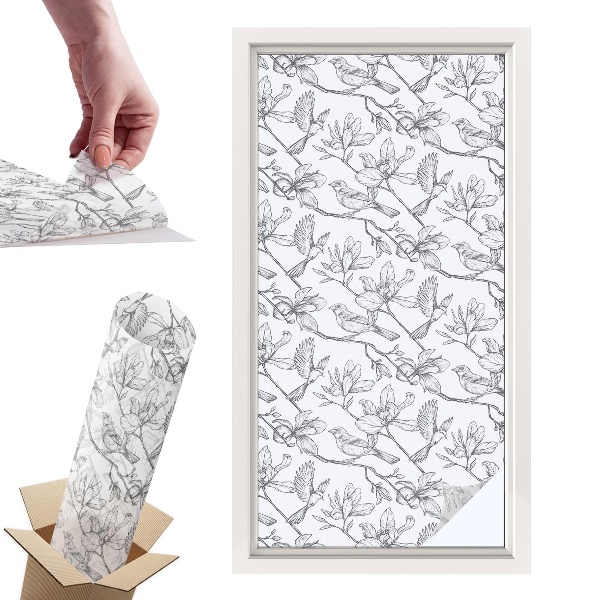 Naklejki witrażowe na drzwi Ptaki i kwiaty