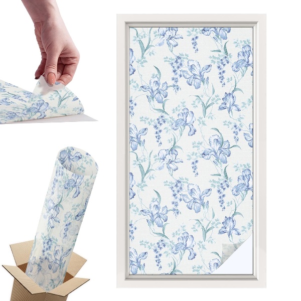 Witraż samoprzylepny na okno Niebieskie kwiaty