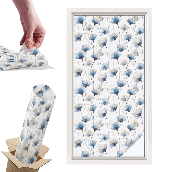 Okleina na okno mleczna Niebieskie kwiaty