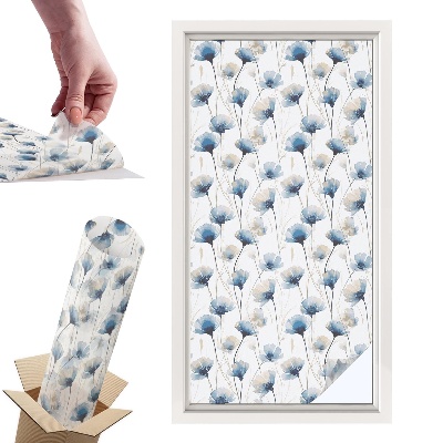 Okleina na okno mleczna Niebieskie kwiaty