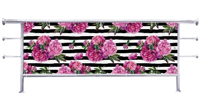 Osłona na balkon Piwonie na tle w paski